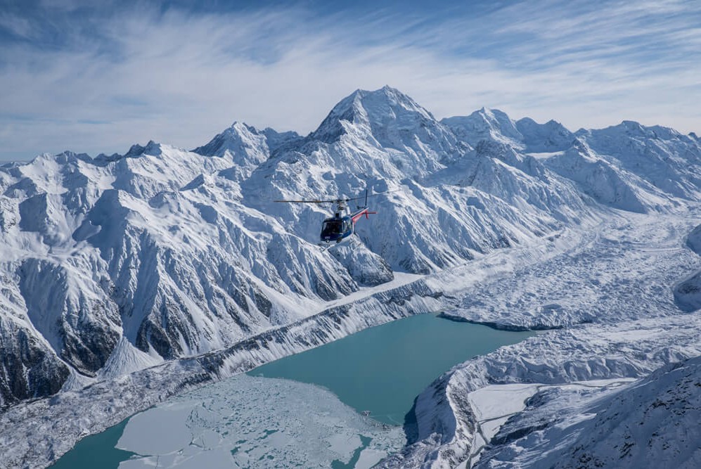 The Helicopter Line Mount Cook Hooker Lake from Above